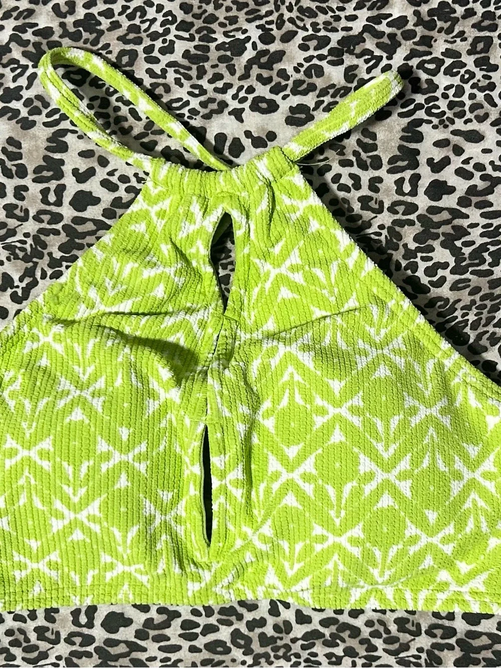 Lime Green Halter Crop Top with White Starburst Print